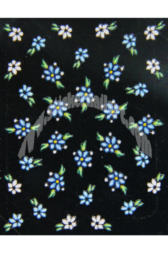 planche de stickers d'ongles fleurs bleu scintillantes, pêle mêle stickers d'ongles fleurs bleu scintillantes