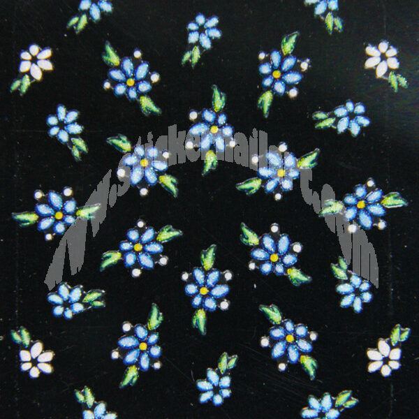Stickers d’ongles fleurs bleu scintillantes