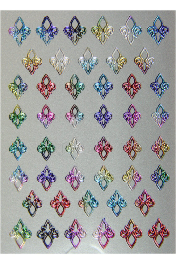 planche de 46 stickers d'ongles autocollants pêle mêle fleurs de lys multicolore métallique