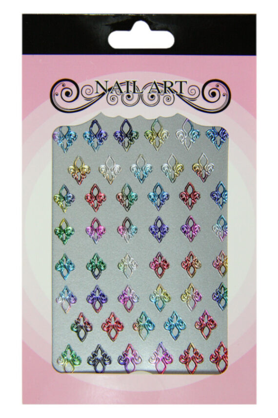 pochette de 46 stickers d'ongles autocollants pêle mêle fleurs de lys multicolore métallique