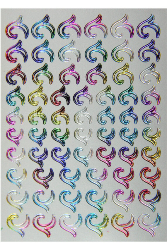 planche de 60 stickers d'ongles autocollants pêle mêle vrilles multicolore métallique