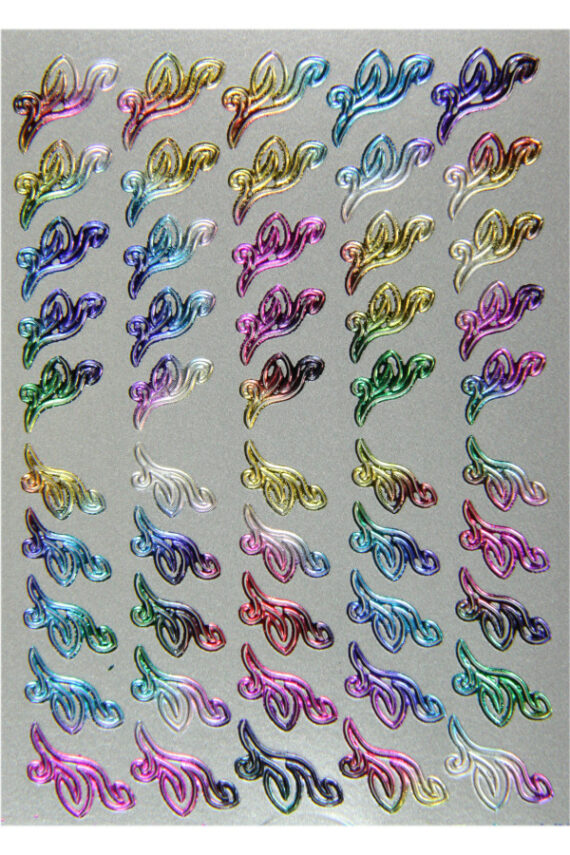 planche de 50 stickers d'ongles autocollants pêle mêle feuilles multicolore métallique