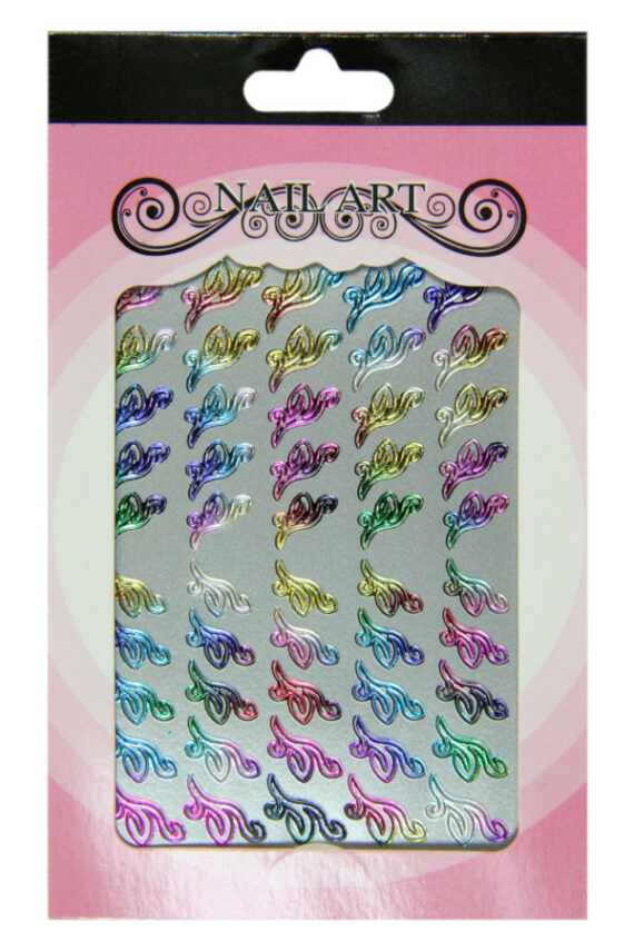 pochette de 50 stickers d'ongles autocollants pêle mêle feuilles multicolore métallique