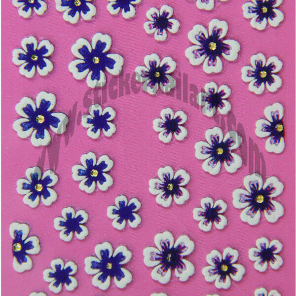 Stickers fleurs bleu et cœur strass relief