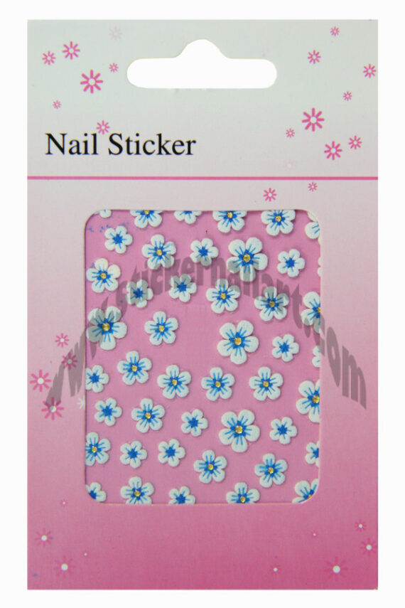 pochette de 43 stickers d'ongles autocollants fleurs cœur bleu relief et strass, pêle fleurs cœur bleu relief et strass pas cher