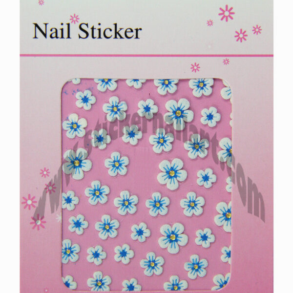 pochette de 43 stickers d'ongles autocollants fleurs cœur bleu relief et strass, pêle fleurs cœur bleu relief et strass pas cher