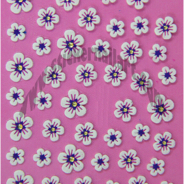 Stickers fleurs cœur violet relief et strass