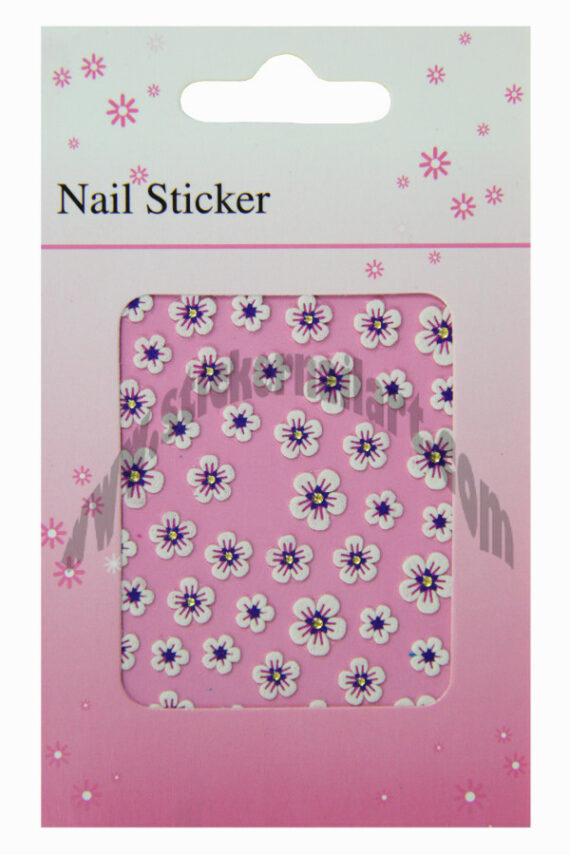pochette de 43 stickers d'ongles autocollants fleurs cœur violet relief et strass, pêle mêle fleurs cœur violet relief et strass pas cher