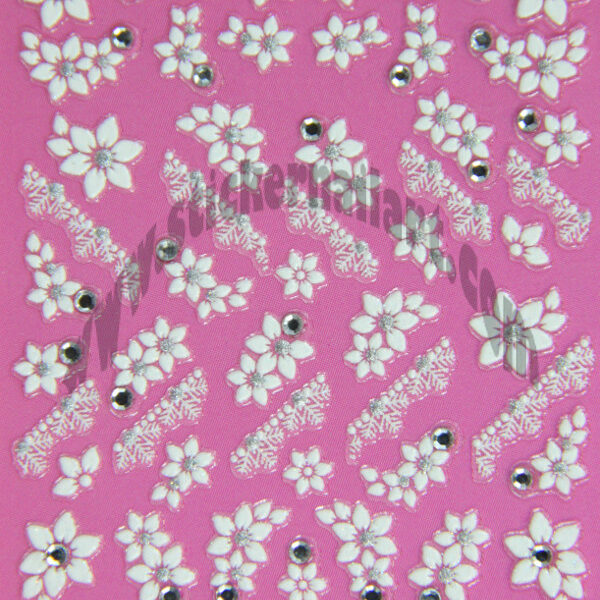 Stickers d’ongles fleurs et frises blanc et strass