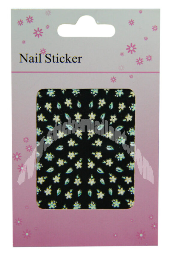 pochette de 88 stickers d'ongles autocollants fleur blanche scintillant, pêle mêle fleur blanche scintillant pas cher