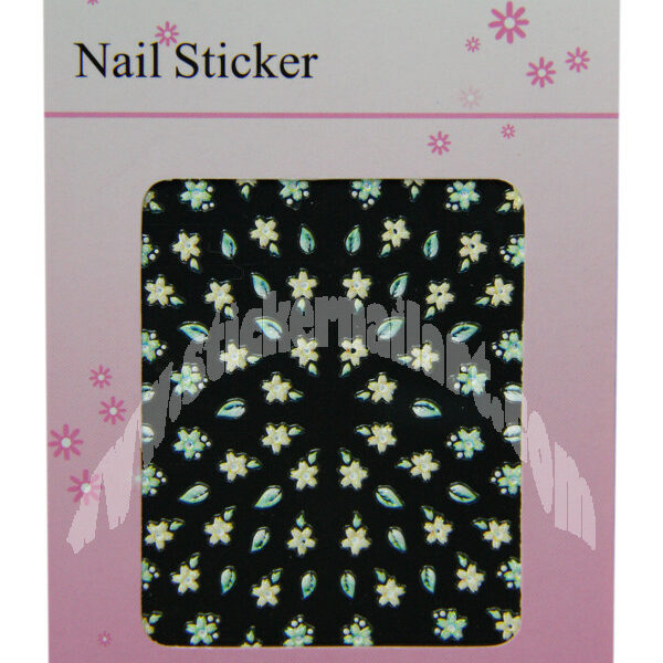 pochette de 88 stickers d'ongles autocollants fleur blanche scintillant, pêle mêle fleur blanche scintillant pas cher