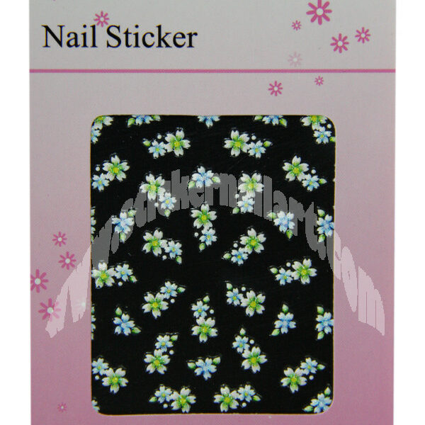 pochette de 41 stickers d'ongles autocollants fleurs vert et bleu scintillant, pêle mêle fleurs vert et bleu scintillant pas cher