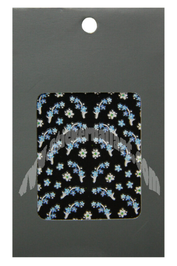 pochette de 61 stickers d'ongles autocollants fleurs bleu grappe scintillant, pêle mêle fleurs bleu grappe scintillant pas cher