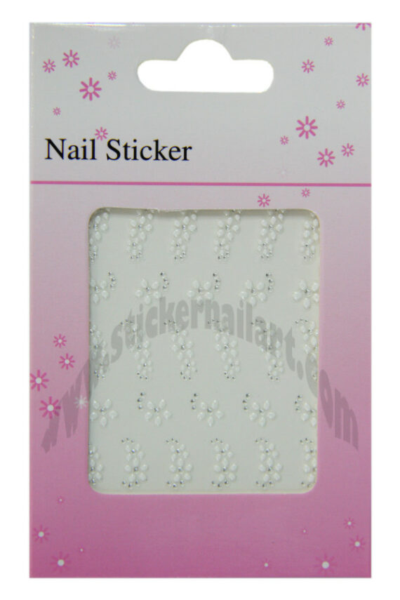pochette de 28 Stickers fleurs blanches avec strass, pèle mêle fleurs blanches avec strass