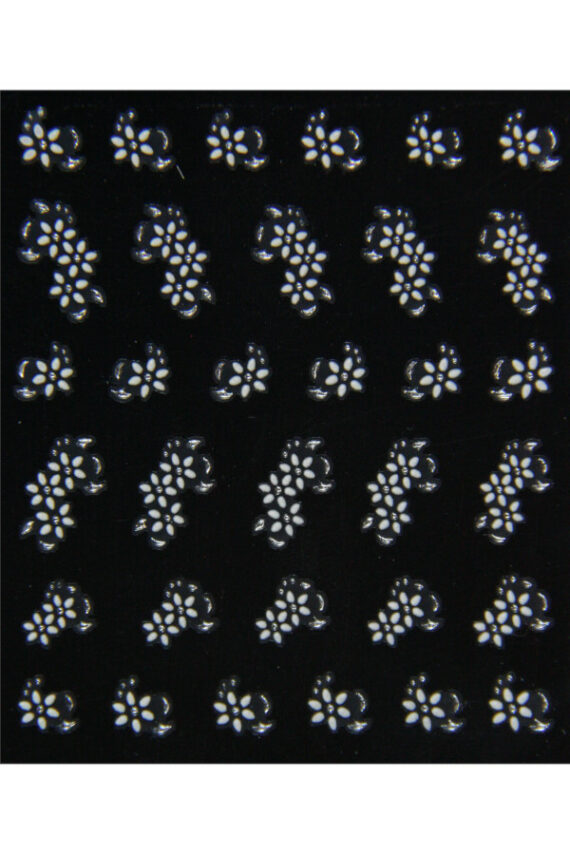 planche de Stickers petites fleurs blanches avec strass, pèle mêle petites fleurs blanches avec strass